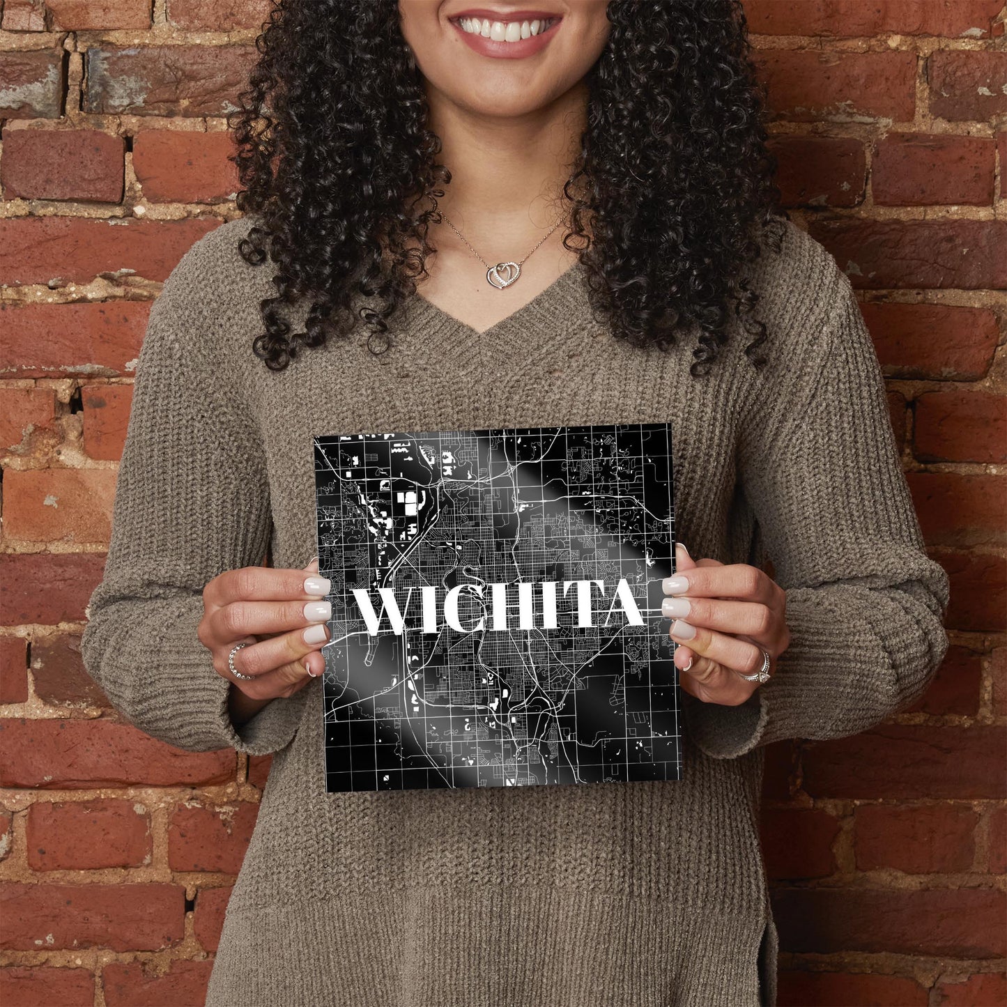 Minimalist B&W Kansas Wichita Map | Hi-Def Glass Art | Eaches | Min 2