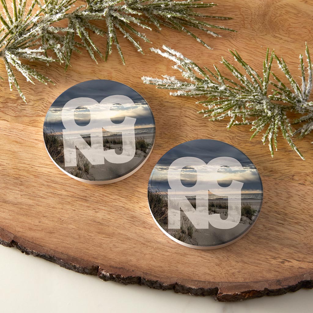OCNJ Photo With Text | Absorbent Car Coasters | Set of 2 | Min 4