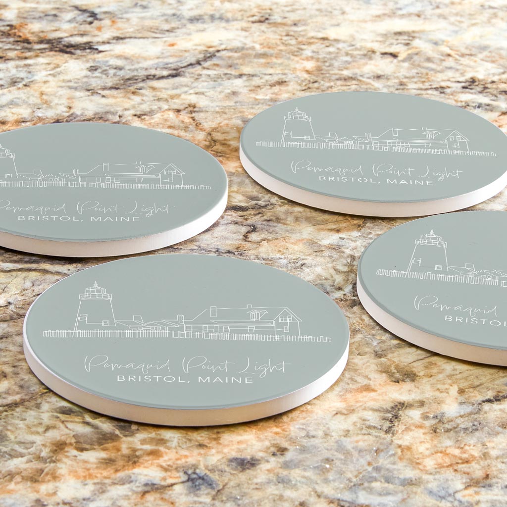 Pemaquid Point Light Muted Coastal | Absorbent Coasters | Set of 4 | Min 2