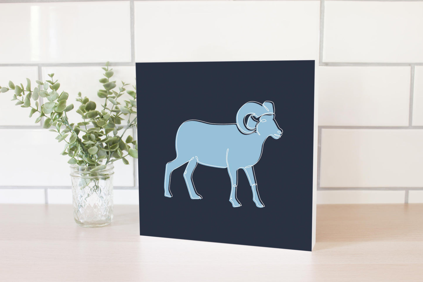 Blue Shades North Carolina Ram Line Drawing | Wood Block | Eaches | Min 2
