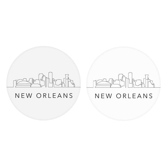 Modern Louisiana New Orleans City Line Drawing| Absorbent Car Coasters | Set of 2 | Min 4