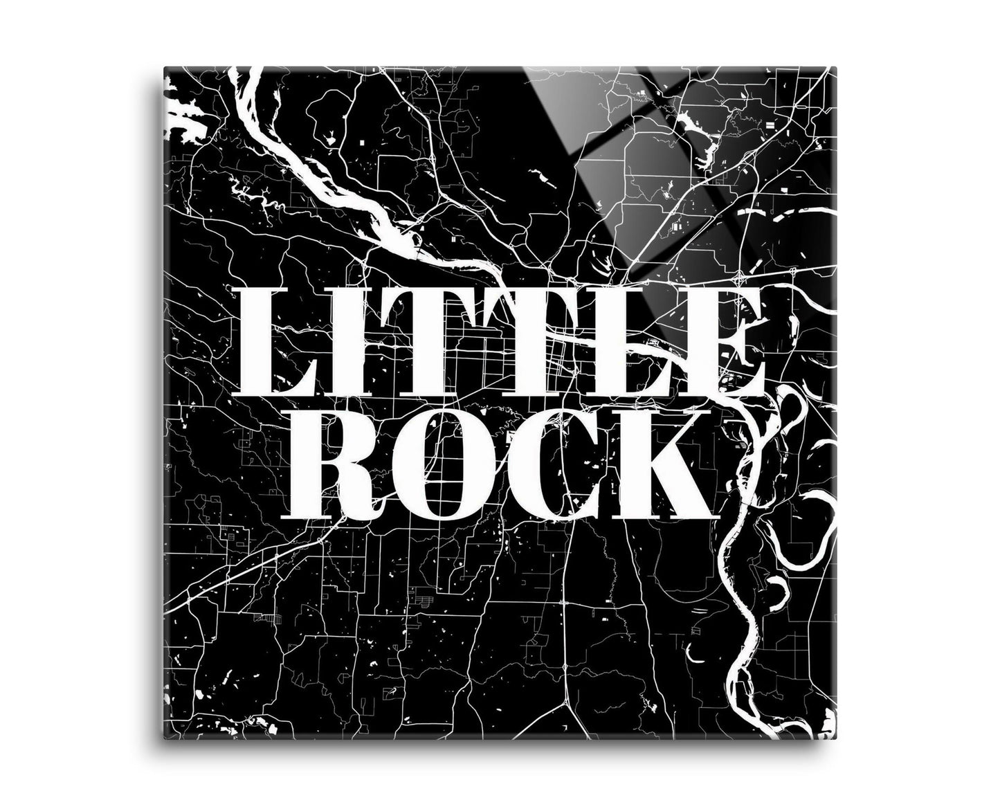 B&W Minimalist Arkansas Little Rock Map | Hi-Def Glass Art | Eaches | Min 2