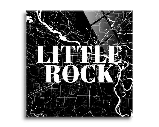 B&W Minimalist Arkansas Little Rock Map | Hi-Def Glass Art | Eaches | Min 2