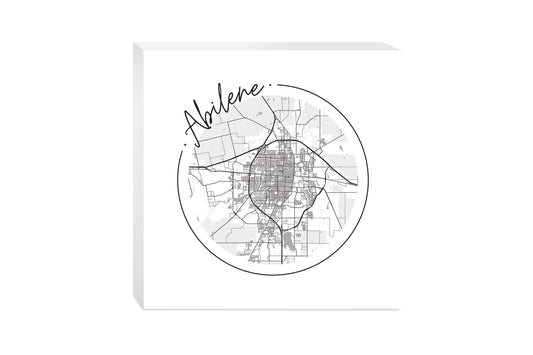 Minimalist B&W Texas Abilene Circle Map | Wood Block | Eaches | Min 2