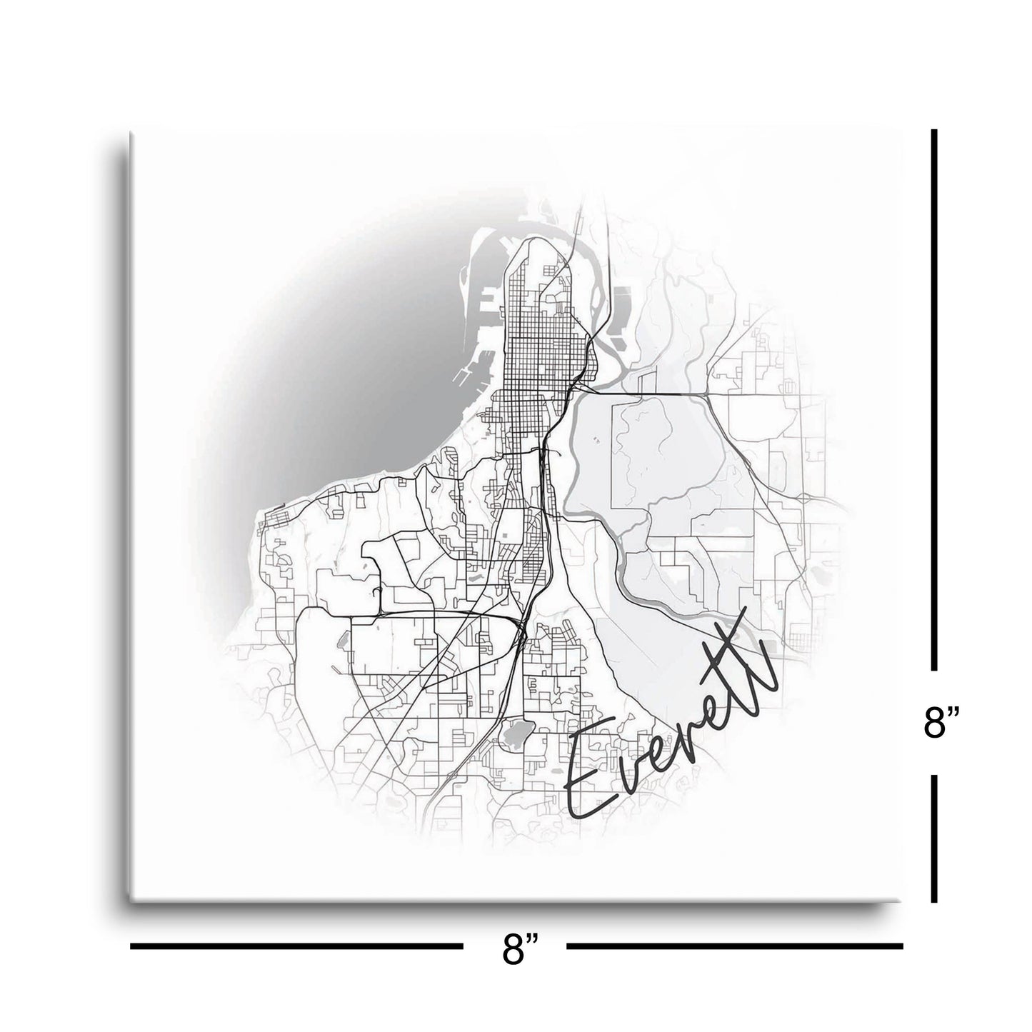 Minimalistic B&W Washington Everett Circle Map | Hi-Def Glass Art | Eaches | Min 2