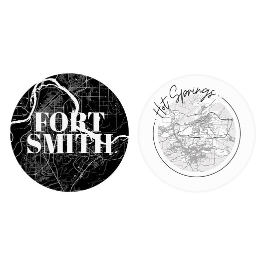 B&W Minimalist Arkansas Fort Smith Hot Springs | Absorbent Car Coasters | Set of 2 | Min 4