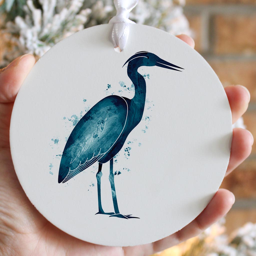 New England Water Color Heron| Wood Ornament | Eaches | Min 6