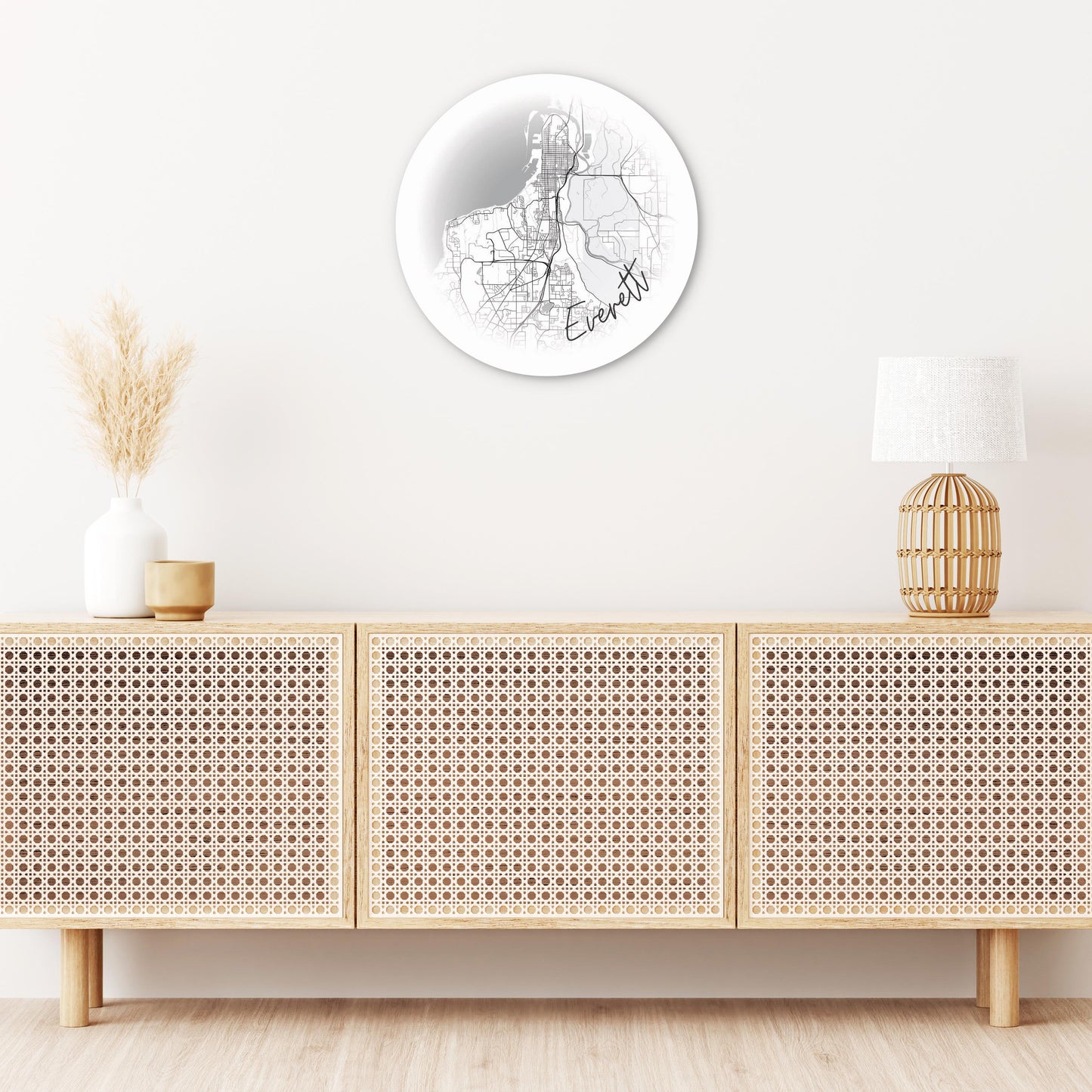 Minimalistic B&W Washington Everett Circle Map | Wood Sign | Eaches | Min 1