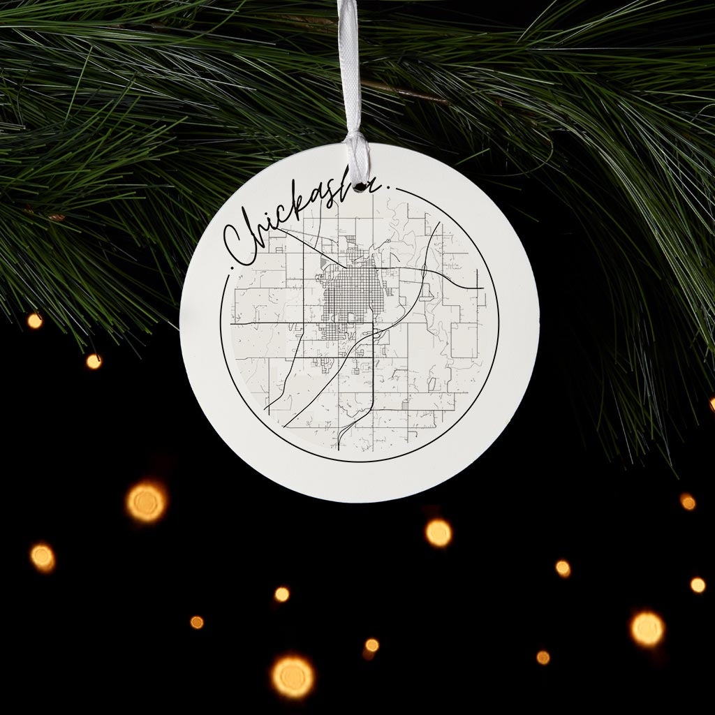 Modern Minimalist Oklahoma Chickasha Map | Wood Ornament | Eaches | Min 6