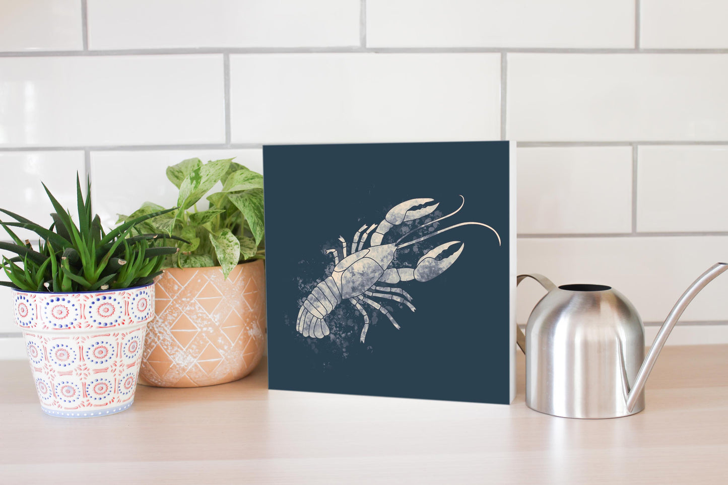 Modern Minimalist Louisiana Crawfish Water Color | Wood Block | Eaches | Min 2