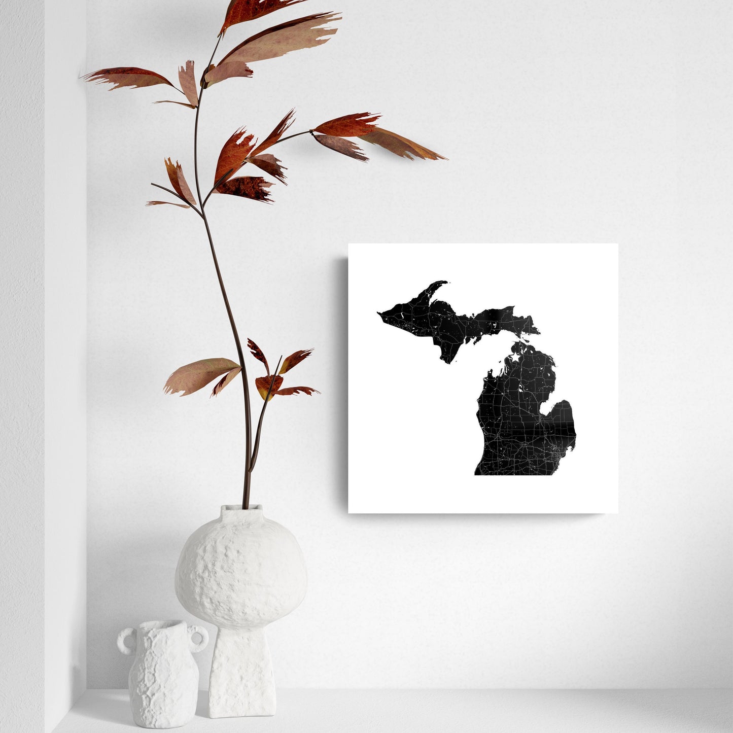 Minimalistic B&W Michigan Map Petoskey Star | Hi-Def Glass Art | Eaches | Min 2