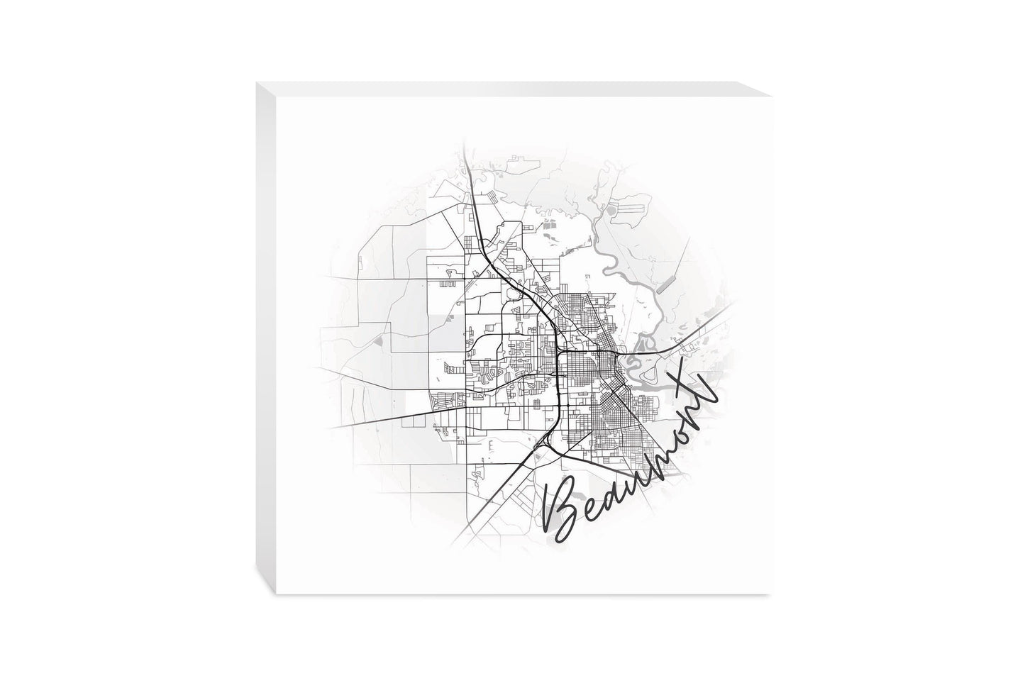 Minimalistic B&W Texas Beaumont Circle Map | Wood Block | Eaches | Min 2