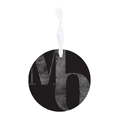 Minimalist B&W Missouri Black Initials Joyride Home Decor Ornament 4 Inch Wooden Round Ornament With White Ribbon Christmas Decor Gift Tag Artist Designed| Wood Ornament | Eaches | Min 6