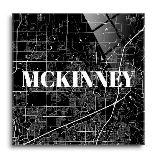 Minimalistic B&W Texas Mckinney Map | Hi-Def Glass Art | Eaches | Min 1