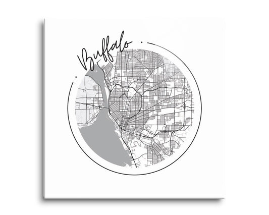 Minimalistic B&W New York Buffalo Circle Map | Hi-Def Glass Art | Eaches | Min 2