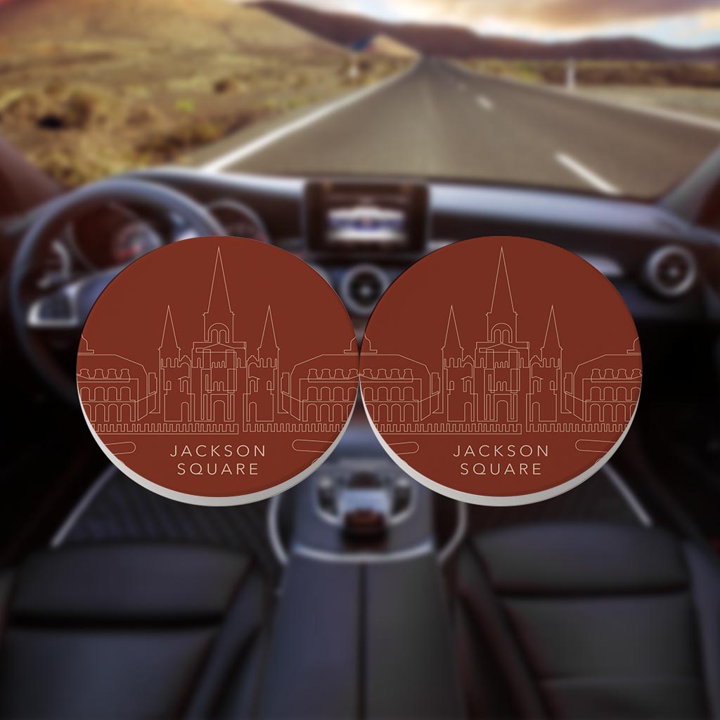 Modern Minimalist Louisiana Jackson Square Drawing| Absorbent Car Coasters | Set of 2 | Min 4