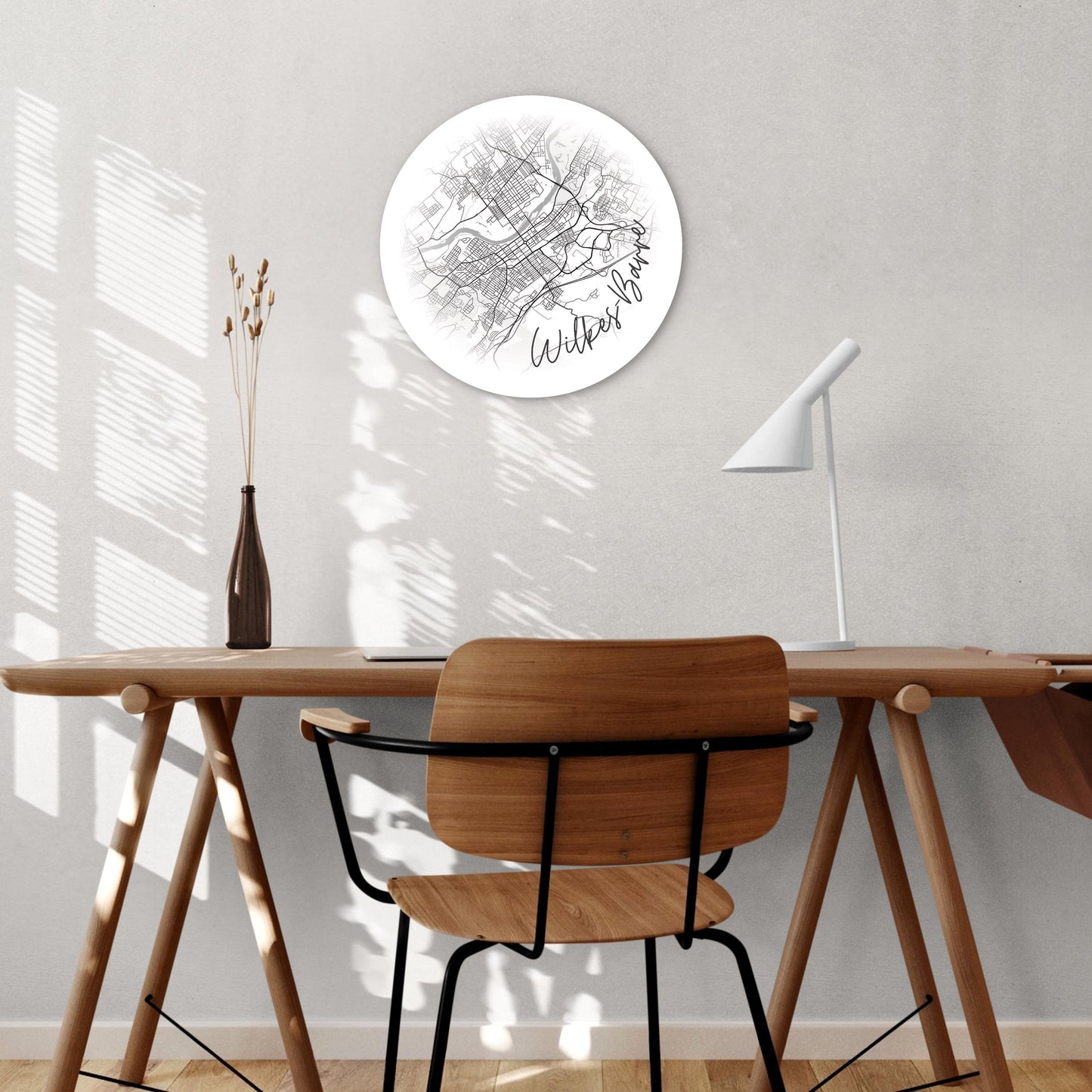 Minimalistic B&W Pennsylvania Wilkes Barre Circle Map | Wood Sign | Eaches | Min 1
