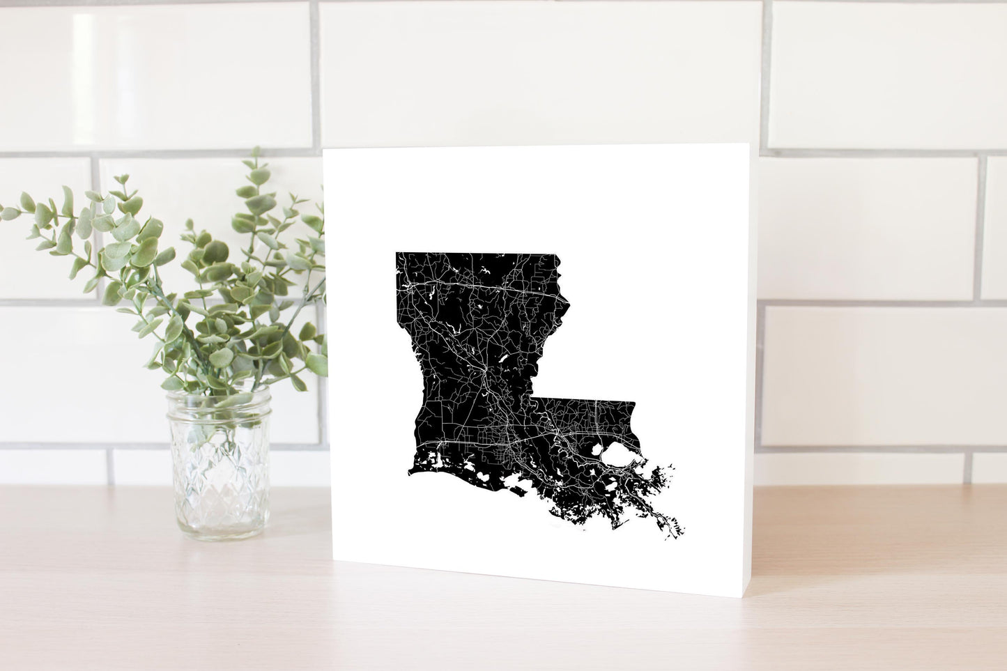 Modern Louisiana State Shape With Map | Wood Block | Eaches | Min 2