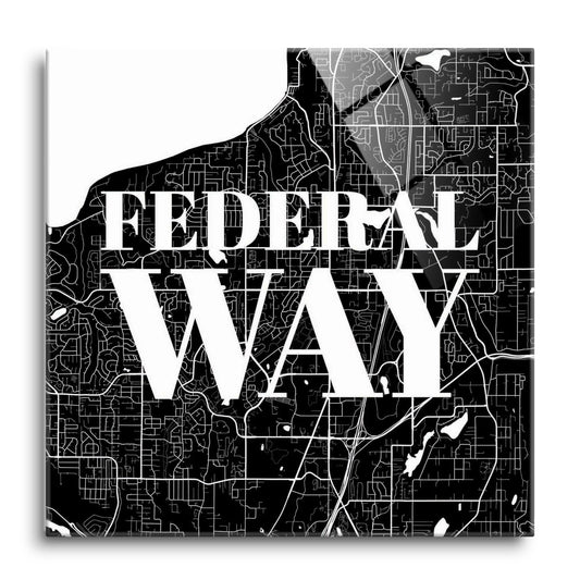 Minimalistic B&W Washington Federal Way Map | Hi-Def Glass Art | Eaches | Min 1