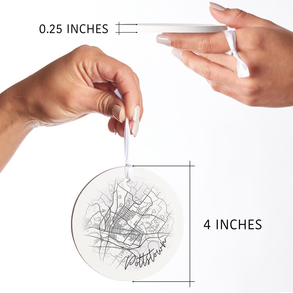 Minimalistic B&W Pennsylvania Pottstown Circle Map| Wood Ornament | Eaches | Min 6