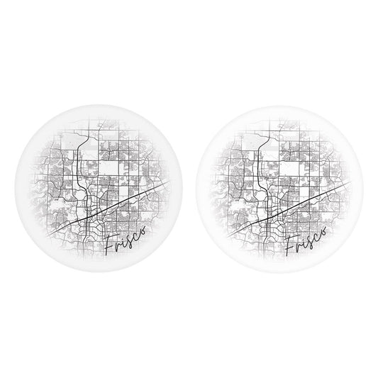 Minimalistic B&W Texas Frisco Circle Map| Absorbent Car Coasters | Set of 2 | Min 4