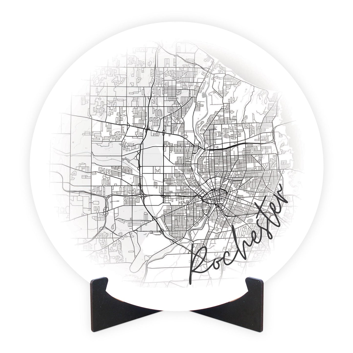 Minimalistic B&W New York Rochester Faded Circle Map | Wood Sign | Eaches | Min 1