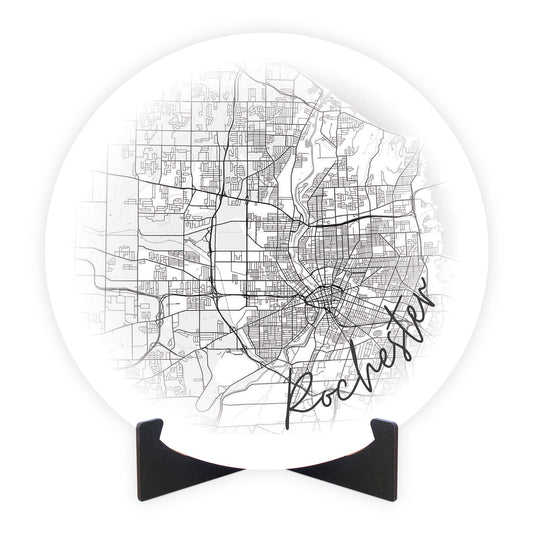 Minimalistic B&W New York Rochester Faded Circle Map | Wood Sign | Eaches | Min 1