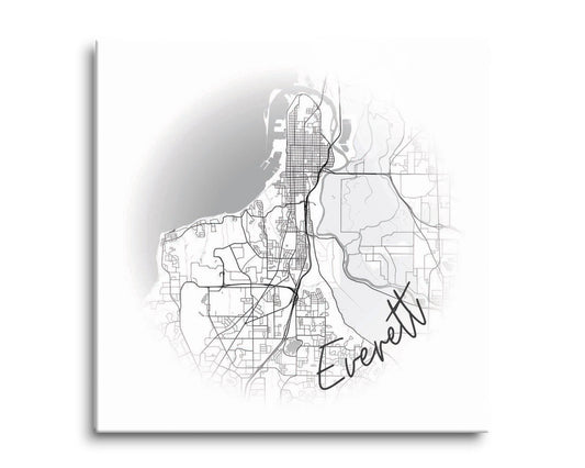 Minimalistic B&W Washington Everett Circle Map | Hi-Def Glass Art | Eaches | Min 2