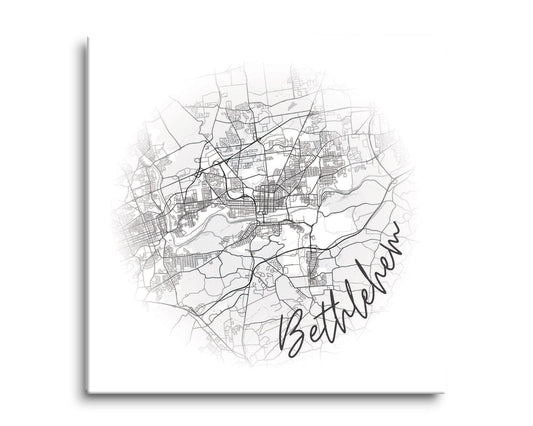 Minimalistic B&W Pennsylvania Bethlehem Circle Map | Hi-Def Glass Art | Eaches | Min 2