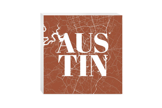 Modern Minimalist Texas Austin Map | Wood Block | Eaches | Min 2