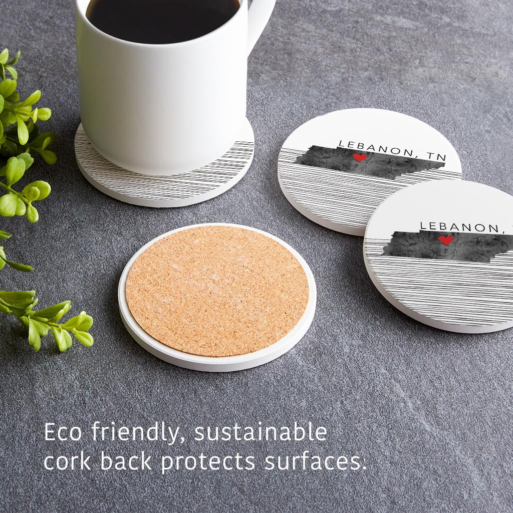 Minimalist B&W Tennessee State Lebanon Heart | Absorbent Coasters | Set of 4 | Min 2