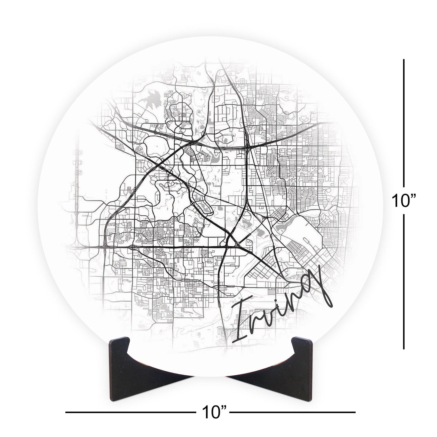 Minimalistic B&W Texas Irving Circle Map | Wood Sign | Eaches | Min 1