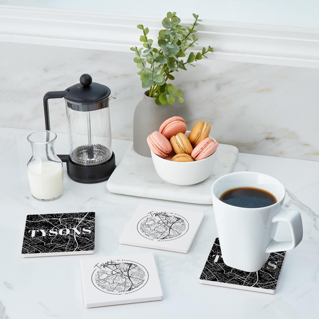 Minimalistic B&W Virginia Tysons Maps | Absorbent Coasters | Set of 4 | Min 2