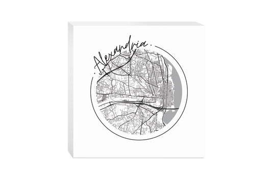 Minimalistic B&W Virginia Alexandria Circle Map | Wood Block | Eaches | Min 2