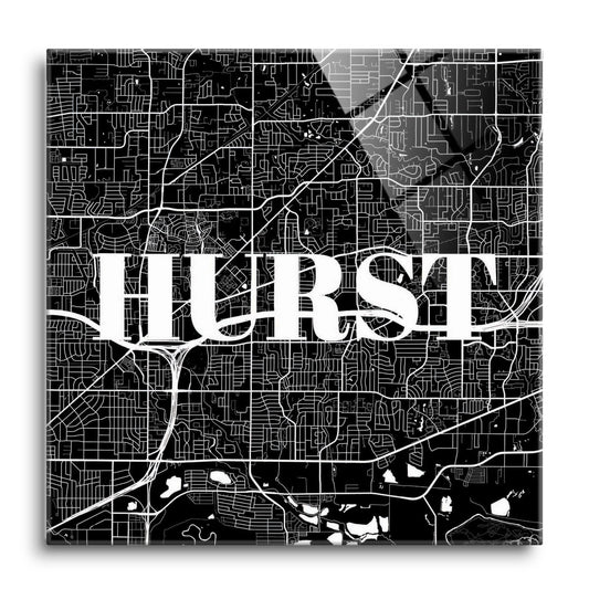 Minimalistic B&W Texas Hurst Map | Hi-Def Glass Art | Eaches | Min 1