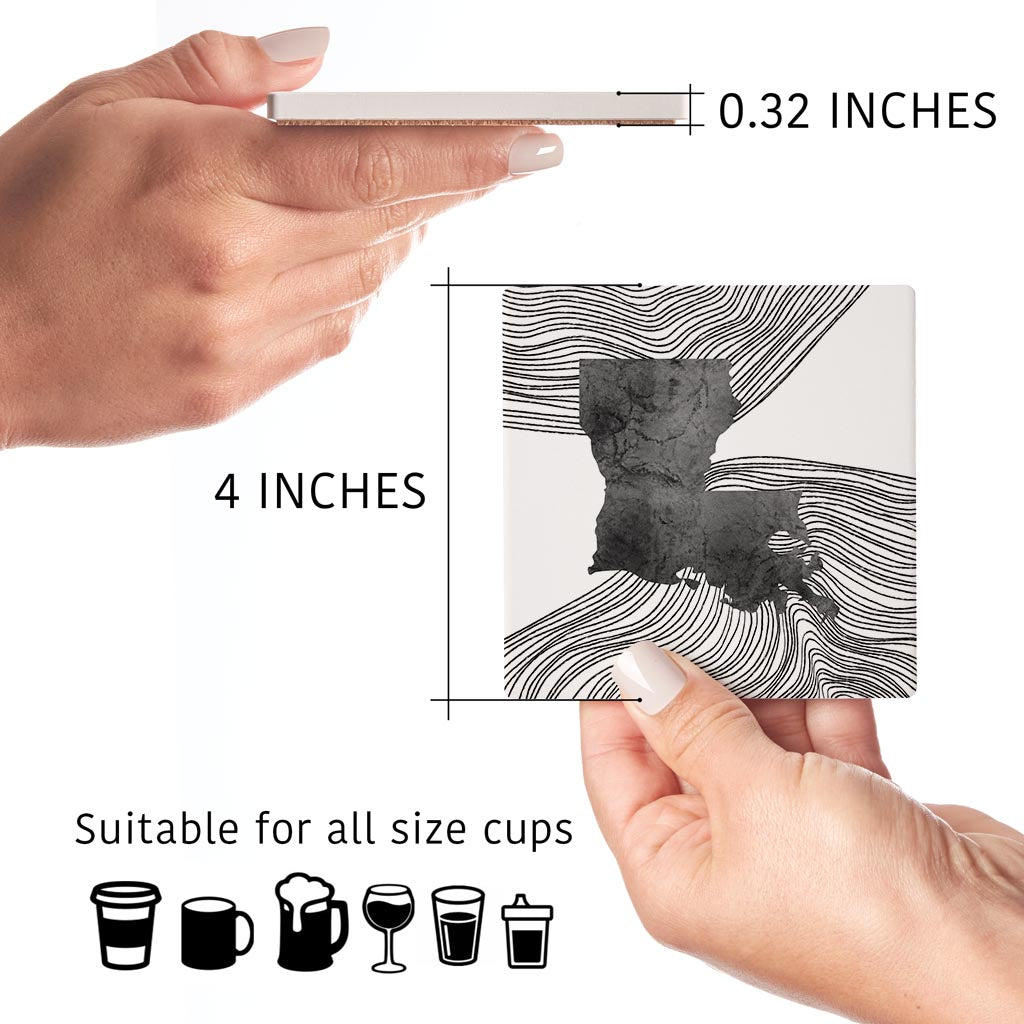 Modern Louisiana State Shape With Fluid Lines | Absorbent Coasters | Set of 4 | Min 2