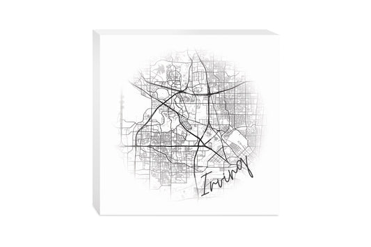 Minimalistic B&W Texas Irving Circle Map | Wood Block | Eaches | Min 2