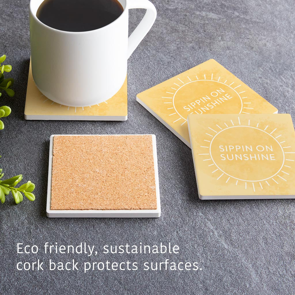 Sippin On Sunshine Yellow | Absorbent Coasters | Set of 4 | Min 2