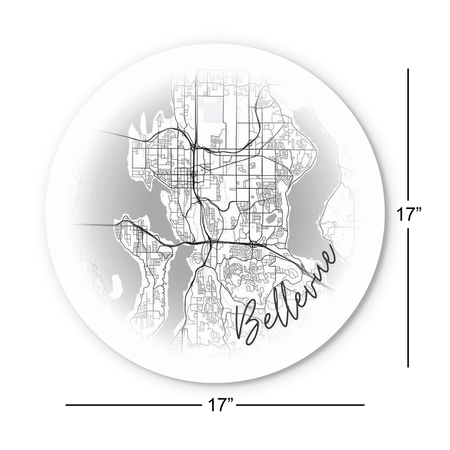 Minimalistic B&W Washington Bellevue Circle Map | Wood Sign | Eaches | Min 1