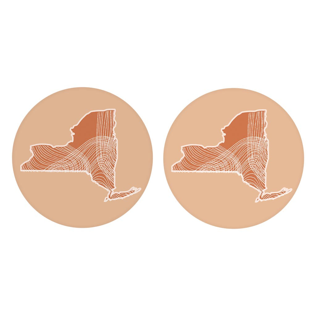 Modern Minimalist New York State Fluid Lines Light | Absorbent Car Coasters | Set of 2 | Min 4