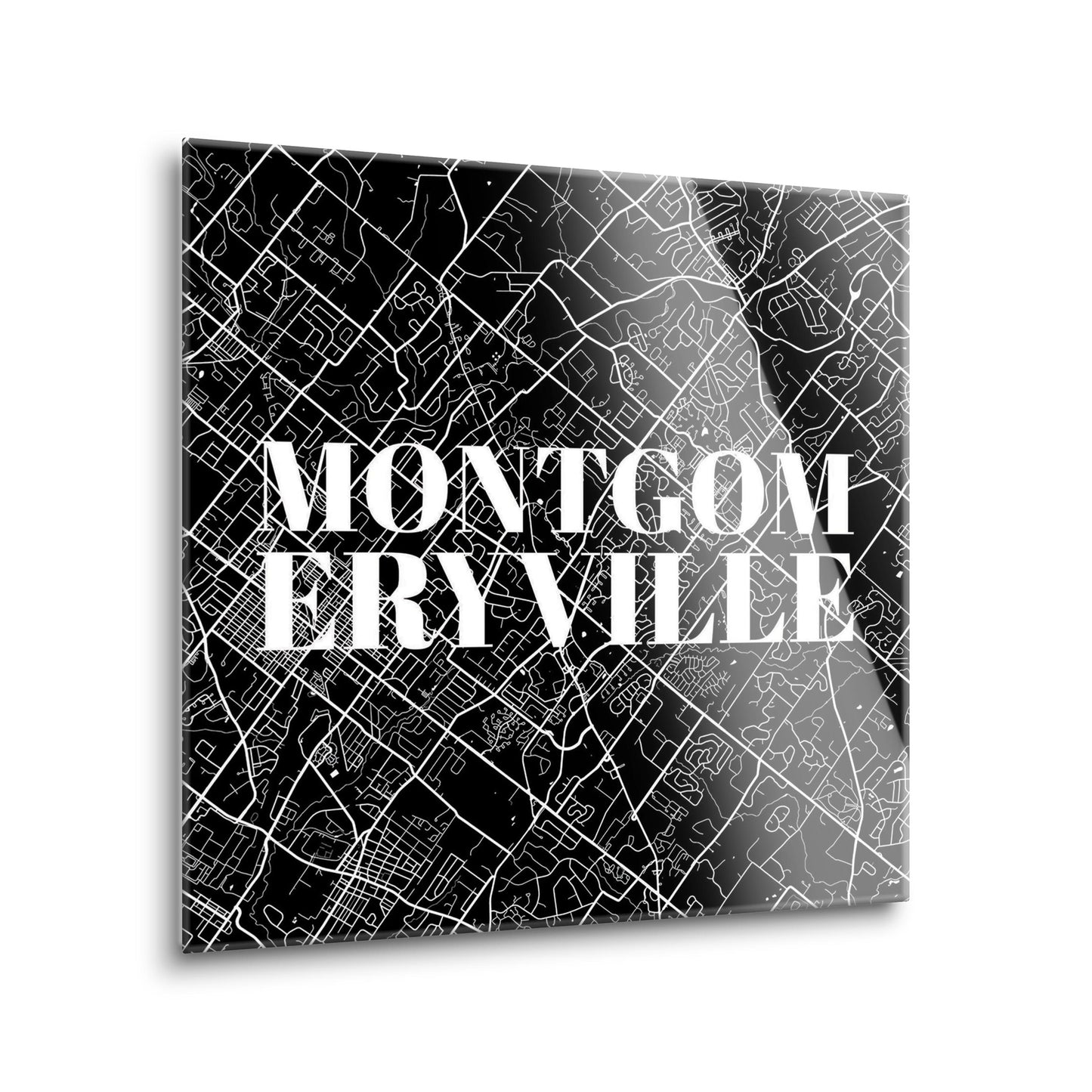 Minimalistic B&W Pennsylvania Montgomeryville Map | Hi-Def Glass Art | Eaches | Min 2