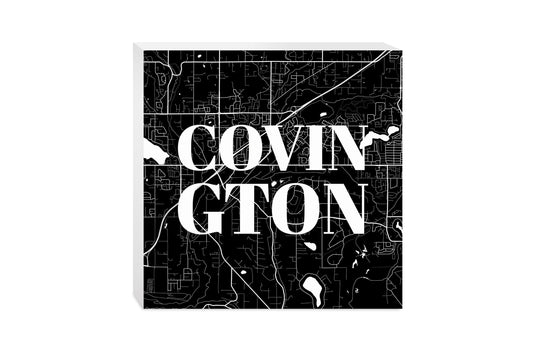 Minimalistic B&W Washington Covington Map | Wood Block | Eaches | Min 2