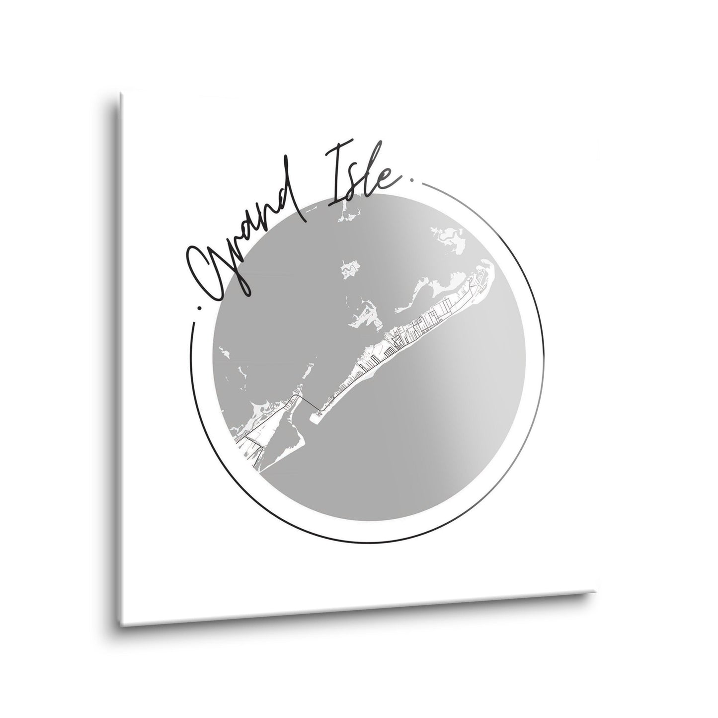 Minimalist B&W Louisiana Grand Isle Circle Map | Hi-Def Glass Art | Eaches | Min 2