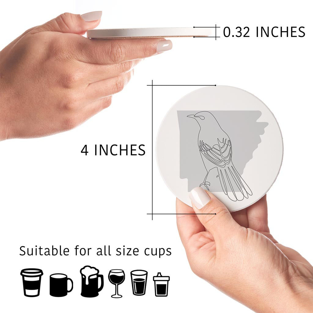 B&W Minimalist Arkansas Single Line Bird | Absorbent Coasters | Set of 4 | Min 2