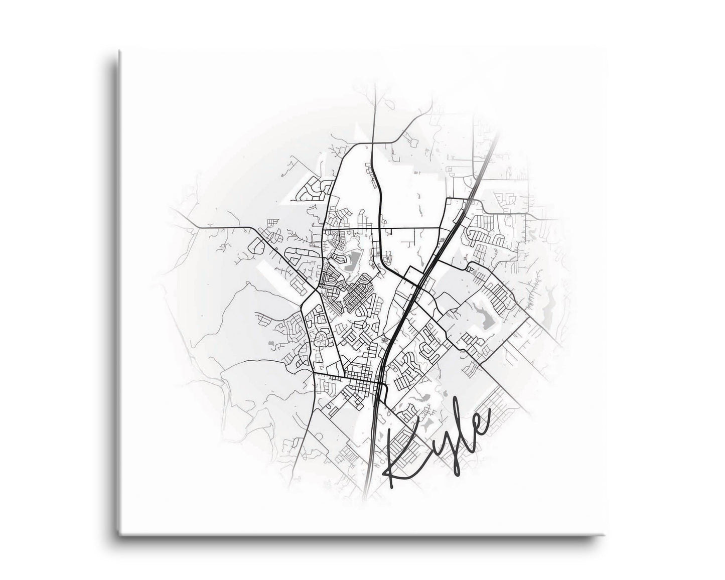 Minimalistic B&W Texas Kyle Circle Map | Hi-Def Glass Art | Eaches | Min 2