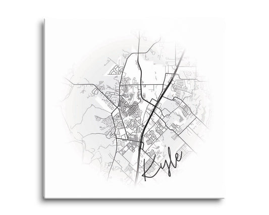 Minimalistic B&W Texas Kyle Circle Map | Hi-Def Glass Art | Eaches | Min 2