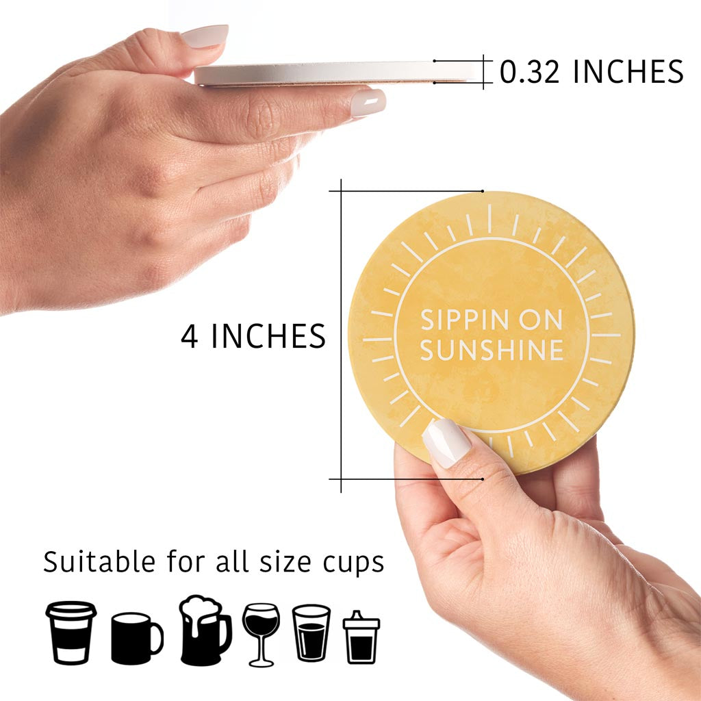 Sippin On Sunshine Yellow | Absorbent Coasters | Set of 4 | Min 2