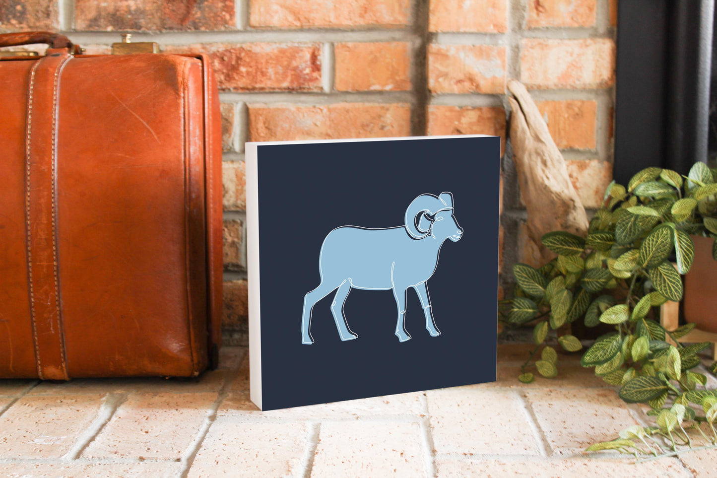 Blue Shades North Carolina Ram Line Drawing | Wood Block | Eaches | Min 2