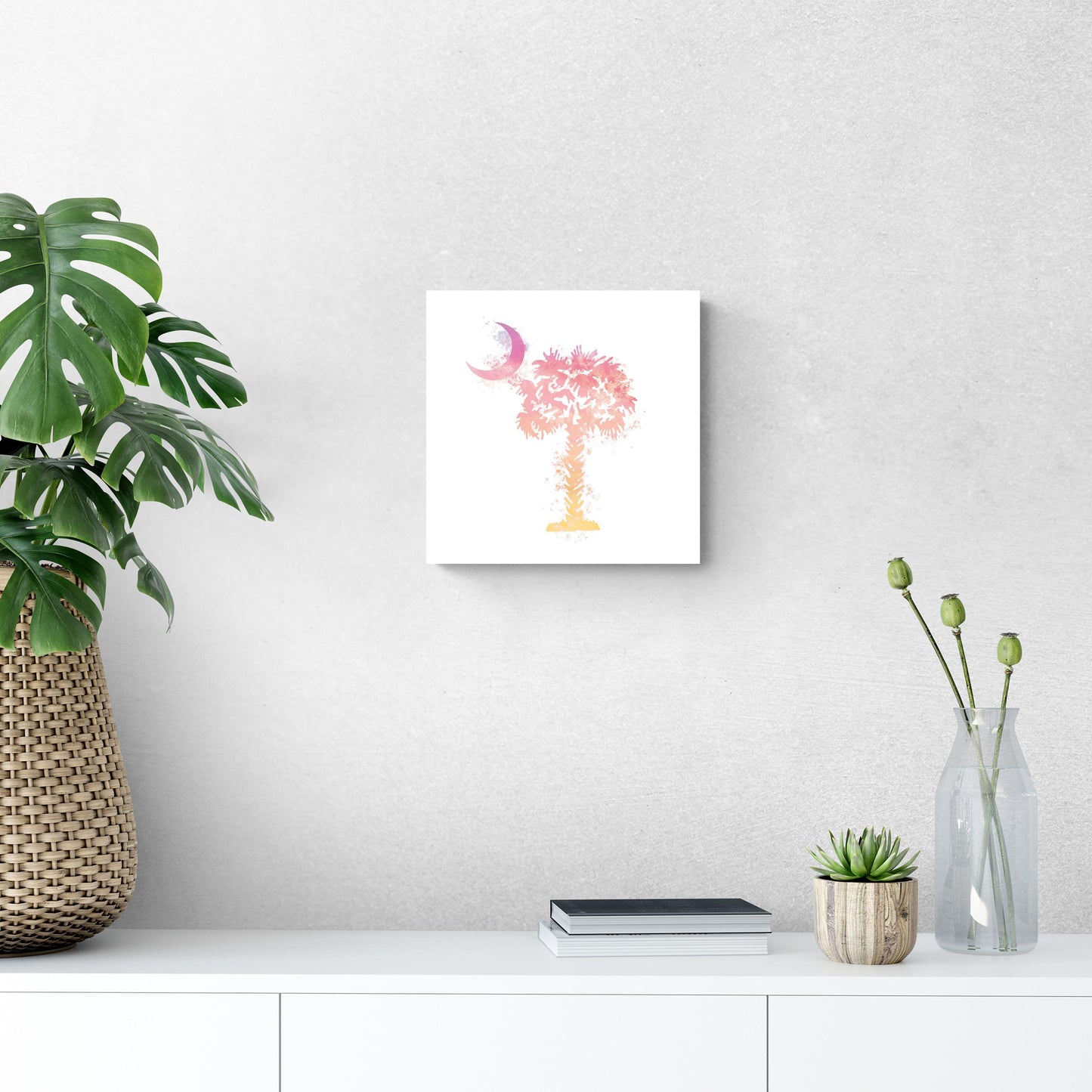 South Carolina Pink Water Color Palm Trees On White | Hi-Def Glass Art | Eaches | Min 1