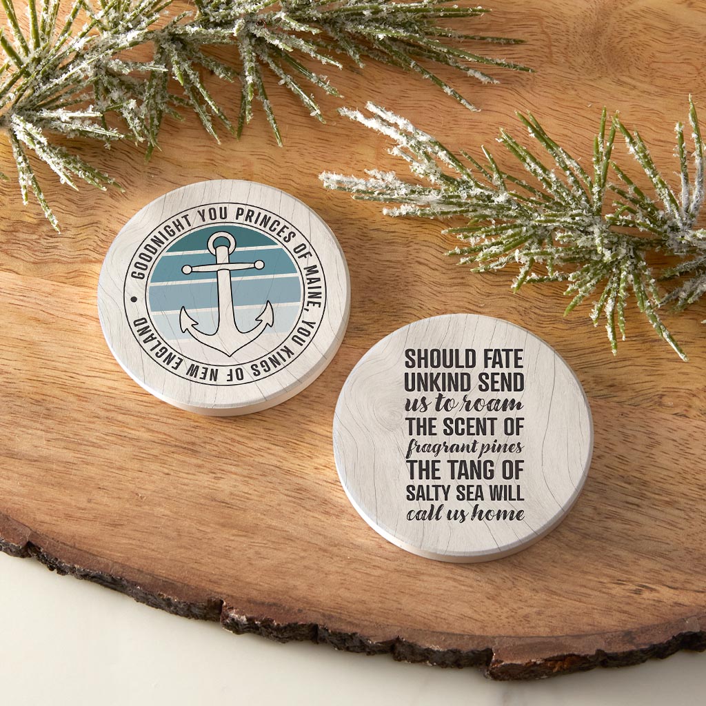 New England Sayings With Wood Grain | Absorbent Car Coasters | Set of 2 | Min 4